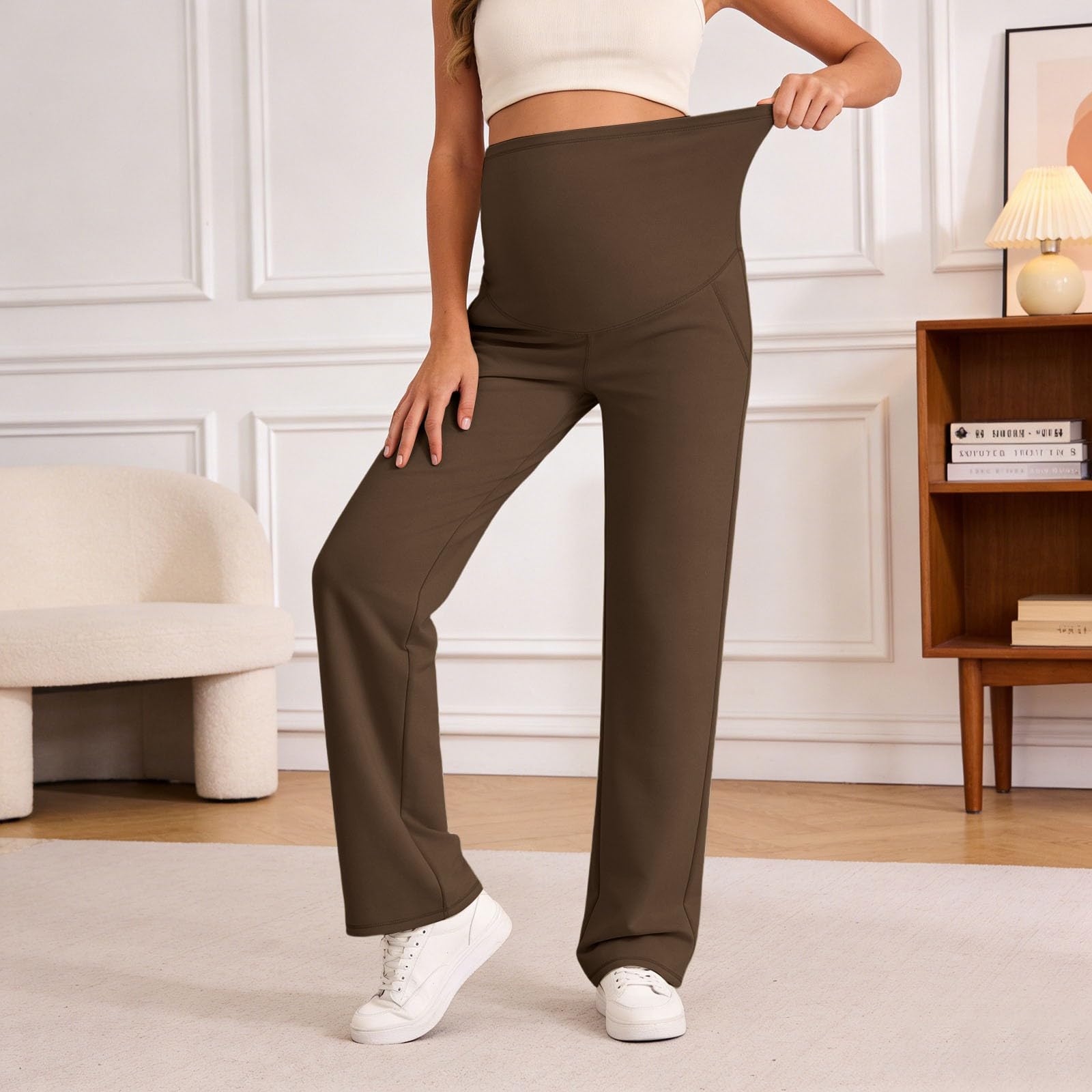 Genérico Pantalones de embarazo de cintura alta para mujer leggings de maternidad extensible exterior pantalones de huso mujer embarazada corte recto