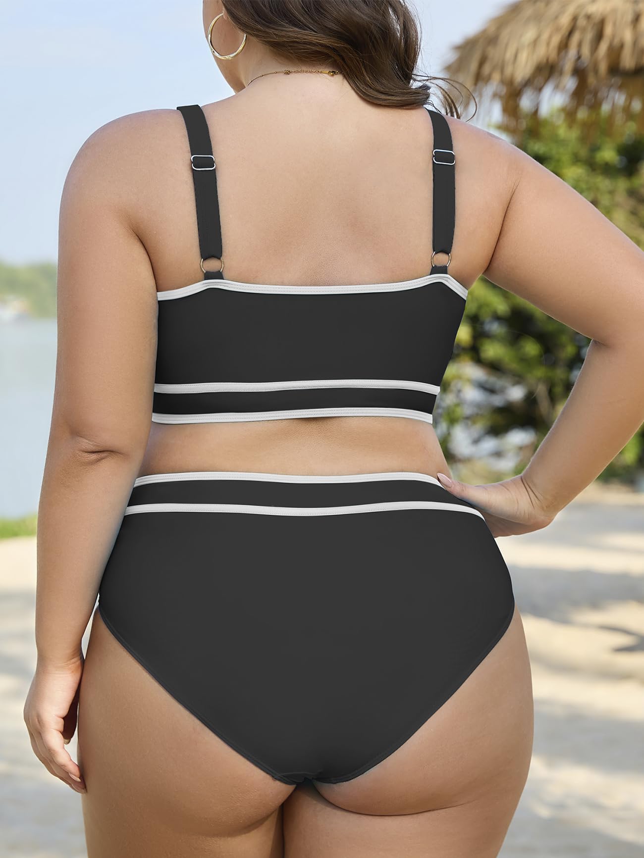 American Trends Costume da bagno da donna, taglie forti, a vita alta, 2 pezzi, controllo della pancia