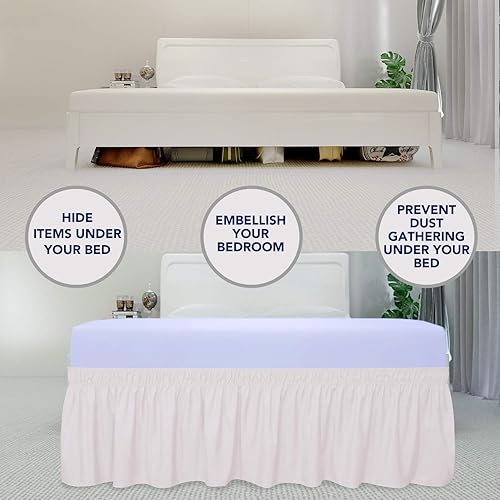 Miniatura 10 de PureFit - Faldón de cama con vuelos y cinturón elástico ajustable, fácil de instalar, sin arrugas, con vuelos, funda de marco de cama para tamaños