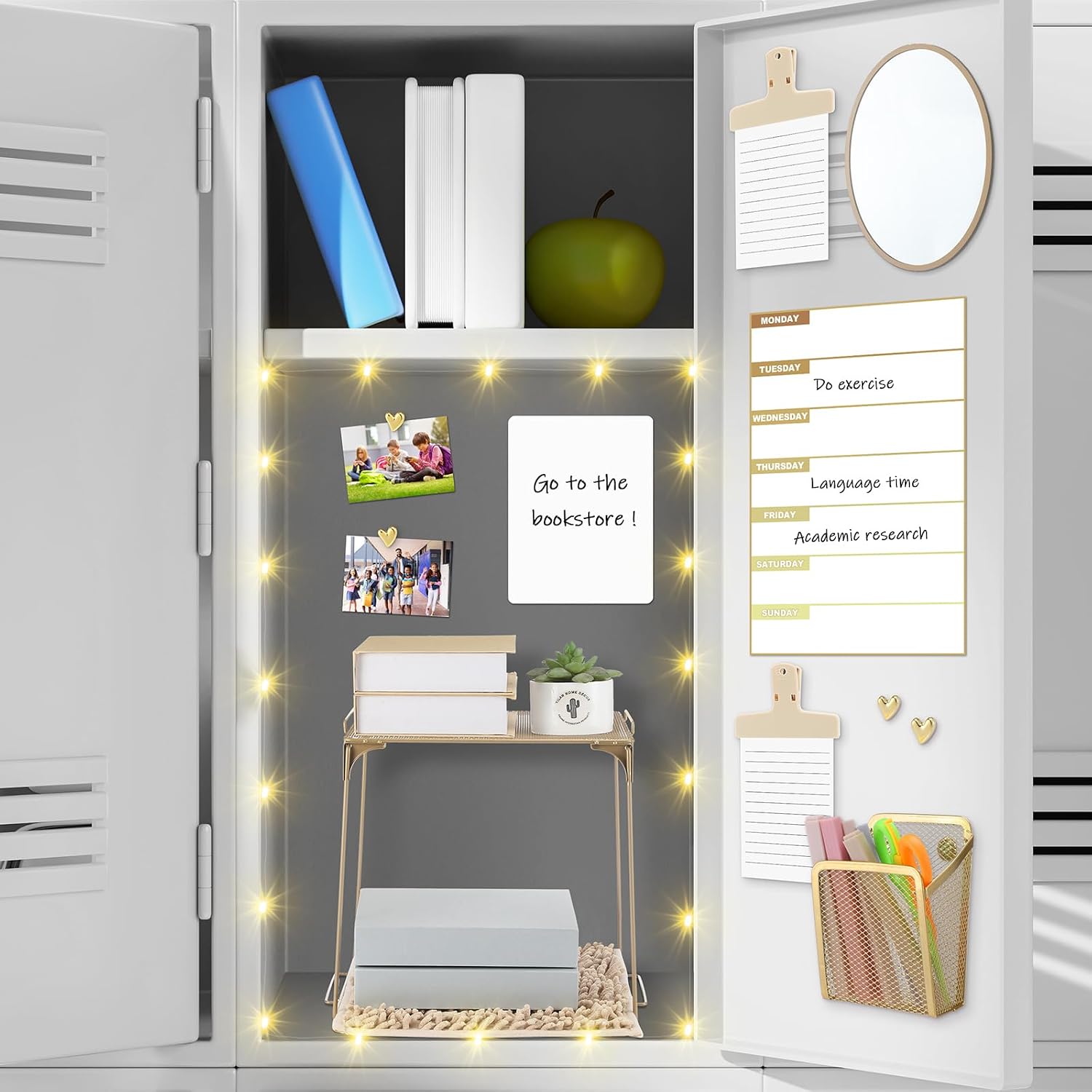 TecUnite Gold Locker Accessories Kit,14 Pcs Storage Organizer, Heart Style image 4