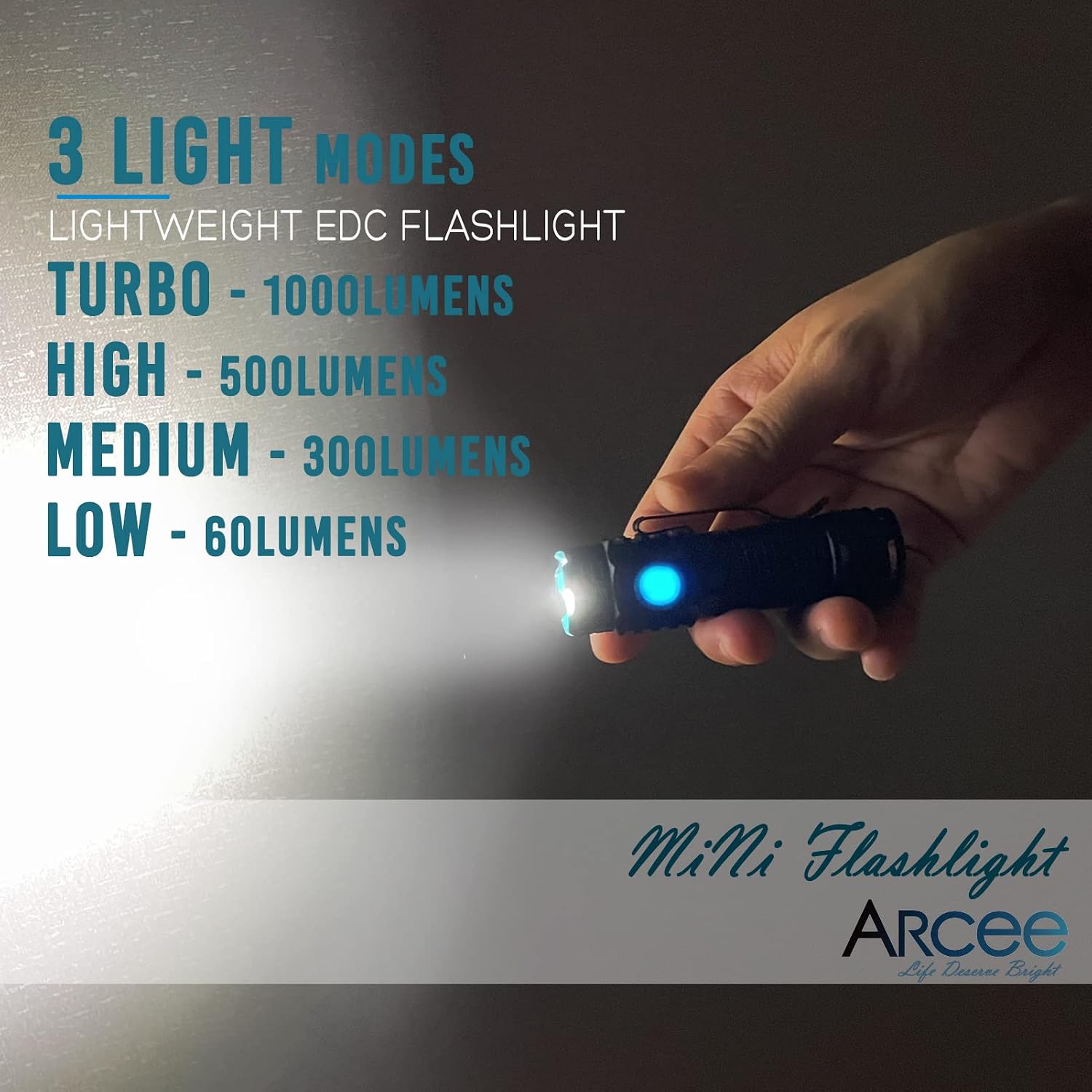 ARCEE Rechargeable Flashlight, Compact EDC LED Flashlight with Clip, 1000 LM Bright Powerful Torch for Camping Accessories, Hiking, Emergency, Hurricane, Fishing, Power Outage (1 Pack Small)