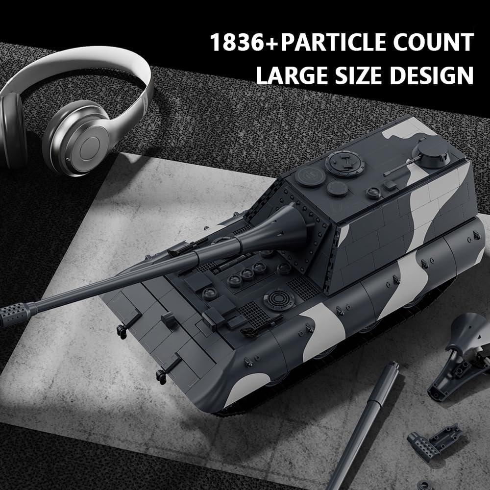 Jagopanzer E-100 Tank Destroyer Building Blocks Set, 1836 Pieces German Military Heavy Tank Model, Construction Gifts for Hobbyists and Adult