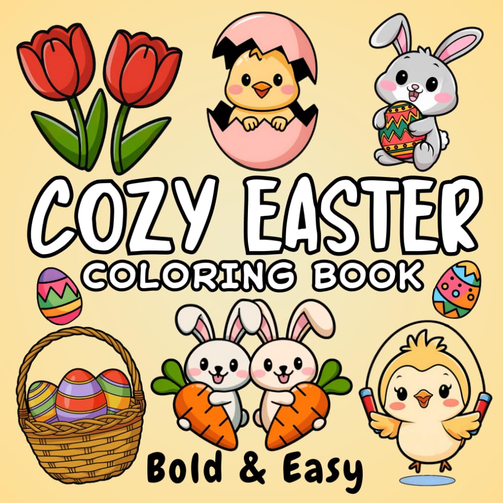 Cozy Easter: Bold and Easy Coloring Book for Adults and Teens with Cute and Fun Spring Designs
