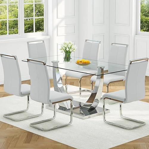 Miniatura 16 de Juego de mesa de comedor de mármol sintético para 6, mesa de comedor moderna de 71 pulgadas para 6, mesa de cocina dorada de lujo y 6 sillas de Mesa