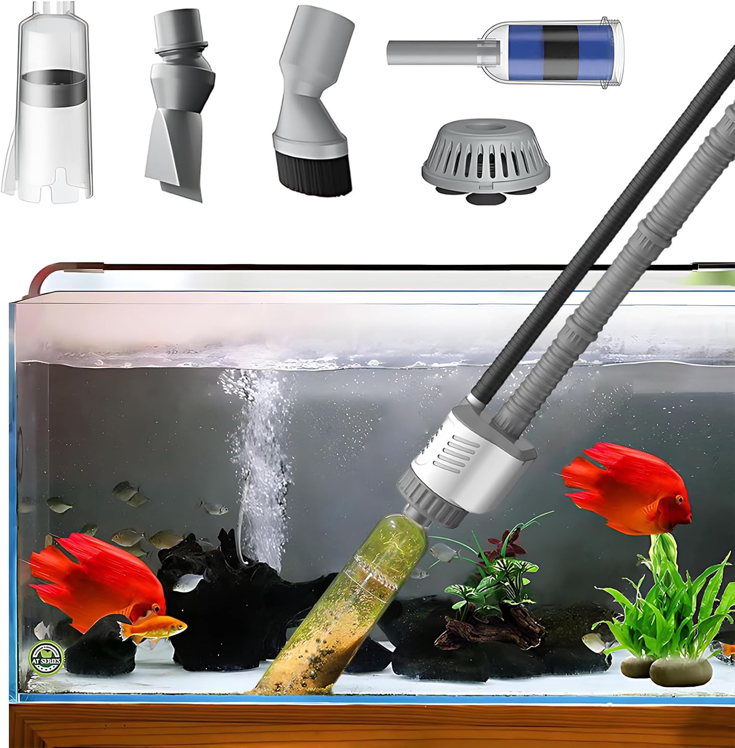 Fish Tank Cleaner, 15KPA Suction with Auto Water Change, 30W High Power PP Material, Multi Strainer Gravel Washer for Aquarium, Sand Cleaning Water Purification