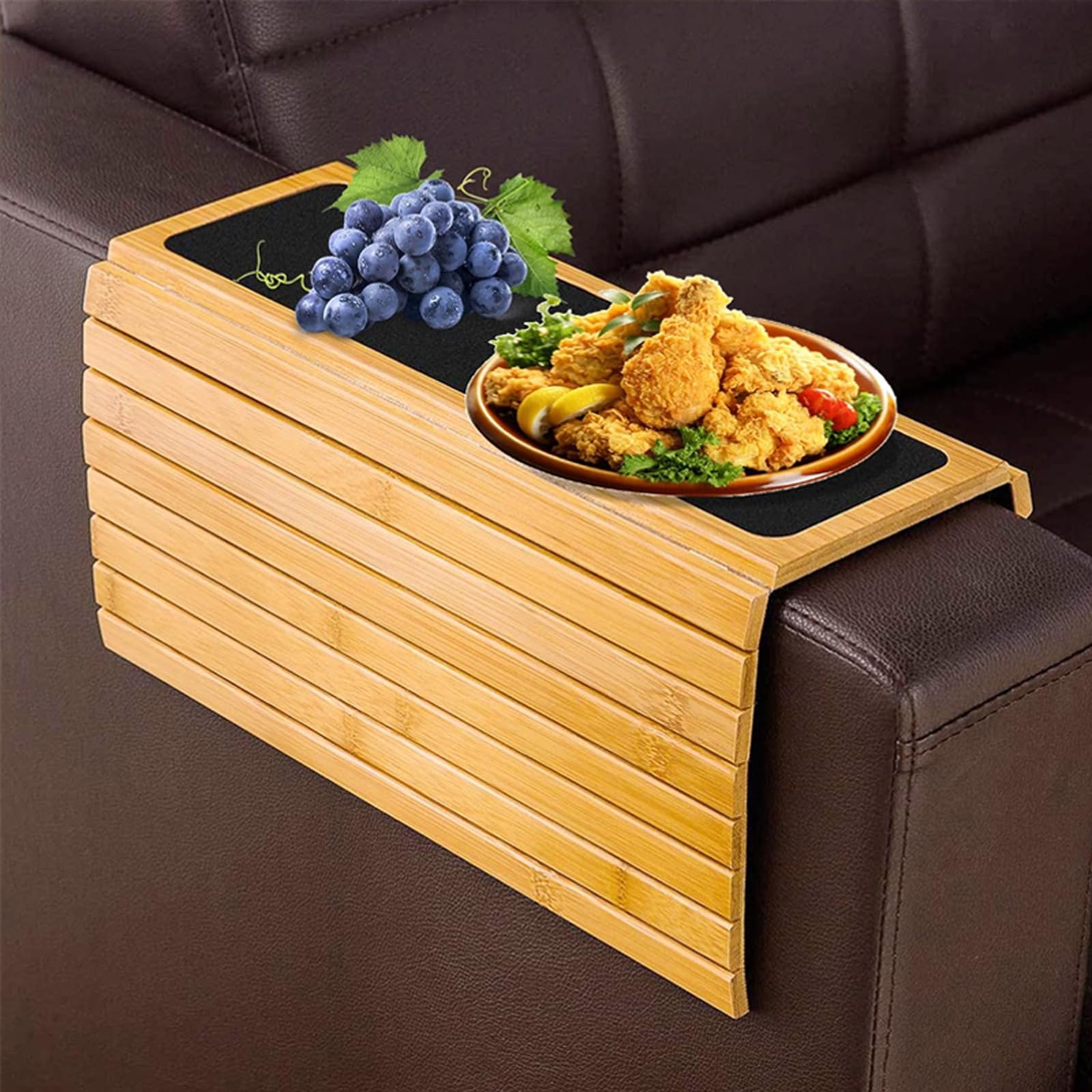 Sofá Bandeja Mesa, Bandeja Plegable de Madera for Brazo de sofá, Multicolor, 43x34x0,8cm, for Bebidas, Aperitivos, Revista, Mando a Distancia(Brown)
