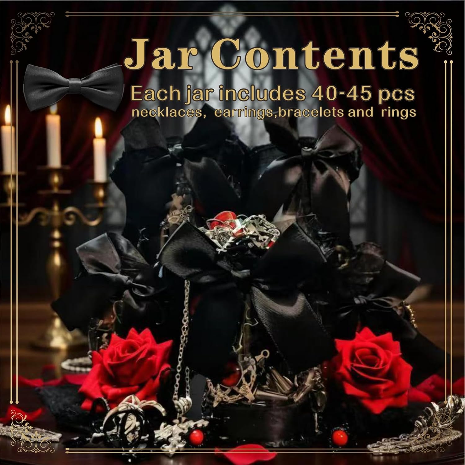 Mystery Jewelry Jar Bundle - 40-45 Piece Jewelry Box for Women, Goth Jewelry Boho Mixed Set (Necklace, Earrings, Rings and Bracelets) Alternative Fashion Romantic Present for Her - Image 2