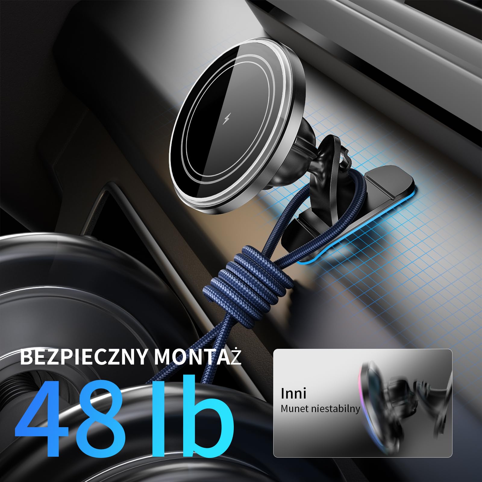 MANKIW Bezprzewodowa Ładowarka Samochodowa 15W, Ładowarka Samochodowa Magsafe, Stojak Na Kratkę Powietrzną, Kompatybilny z iPhone 17/17 Pro/17 Pro Max i Serii iPhone 16/15/14/13/12