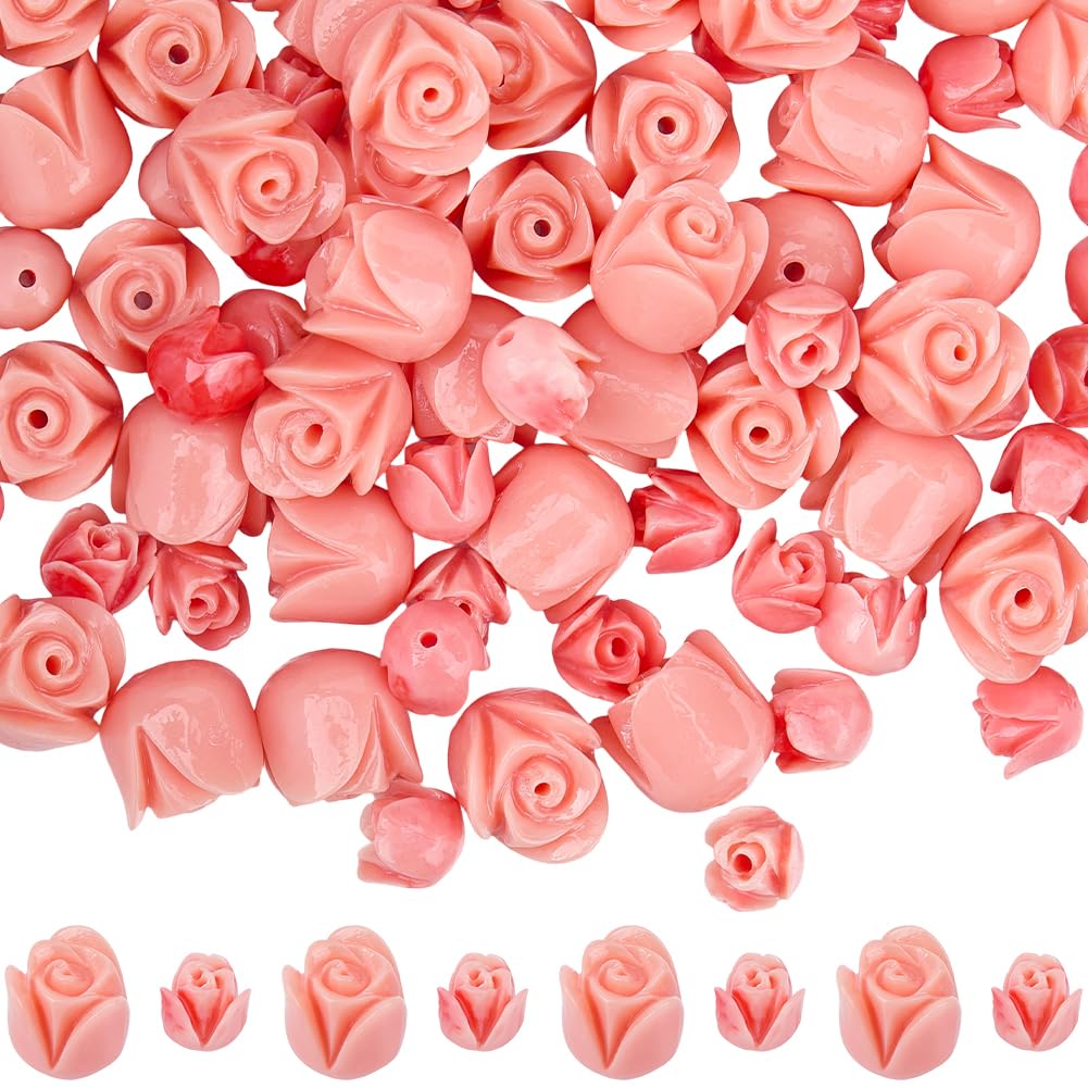 Perles synthétiques corail clair de haute qualité : roses 3D lisses pour bijoux d'exception