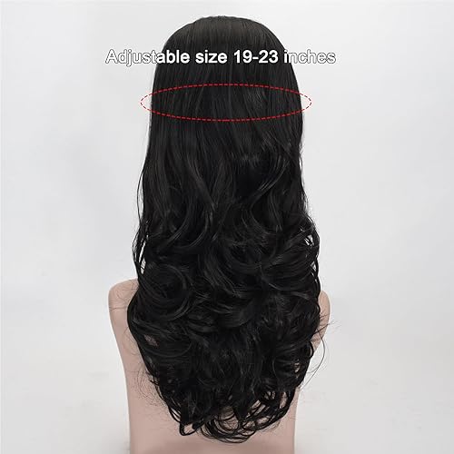 Miniatura 4 de Probeauty Pelucas de colmena de onda larga, color negro, rizado, ondulado, retro, para mujer, disfraz de los años 70 y 80, 23 pulgadas