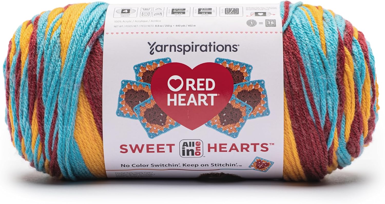 Red Heart All in One Sweet Hearts Primary Yarn - 3 Pack of 250g/8.8oz - 100% Acrylic - 4 Worsted (Medium) - 440 Yards - Knitting/Crochet