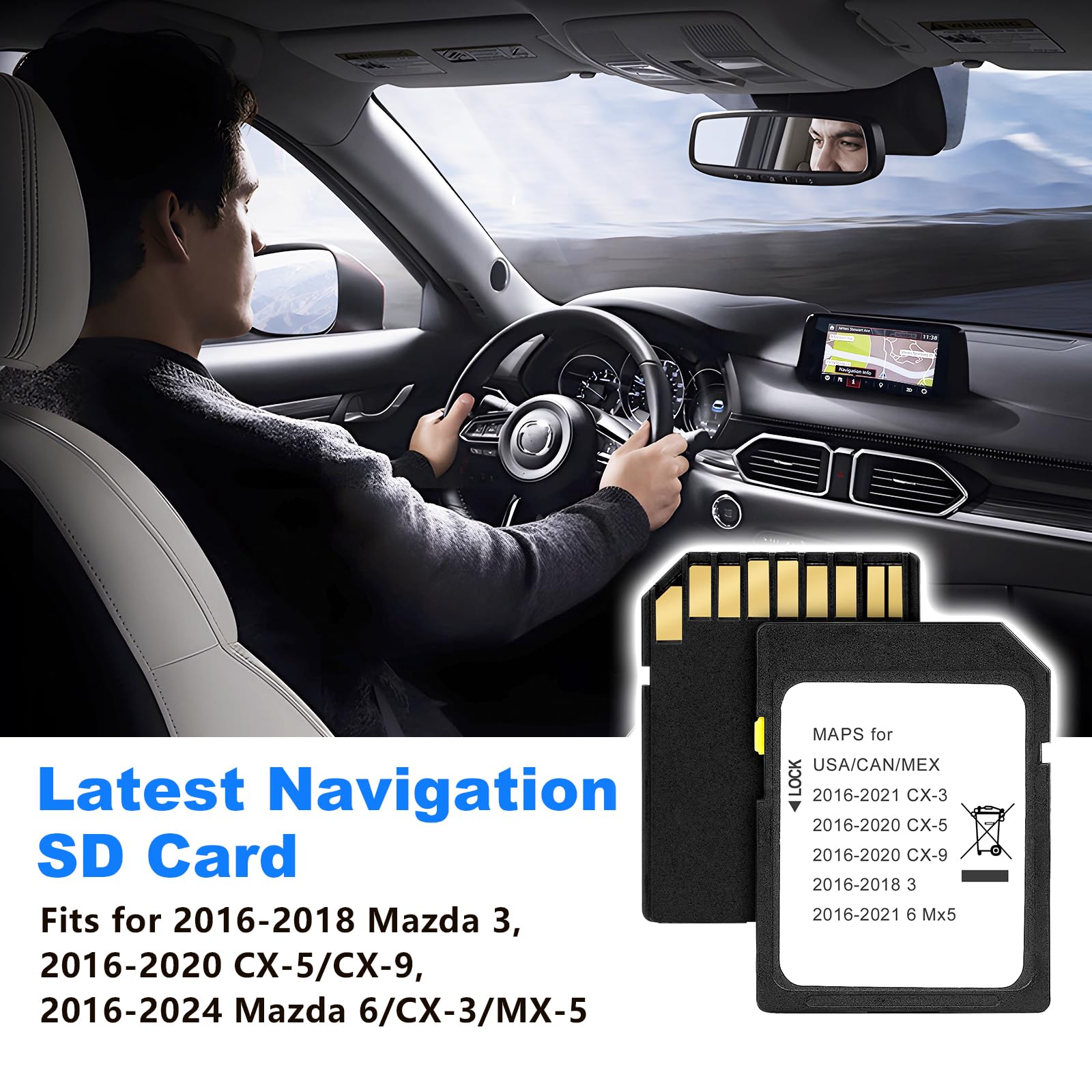 Tarjeta SD GPS de navegación para Coche Compatible con Mazda 3 2016-2018, CX-5/CX-9 2016-2020, Mazda 6/CX-3/MX-5 2016-2024, Sistema de navegación de sincronización de Tarjetas de Mapa GPS para