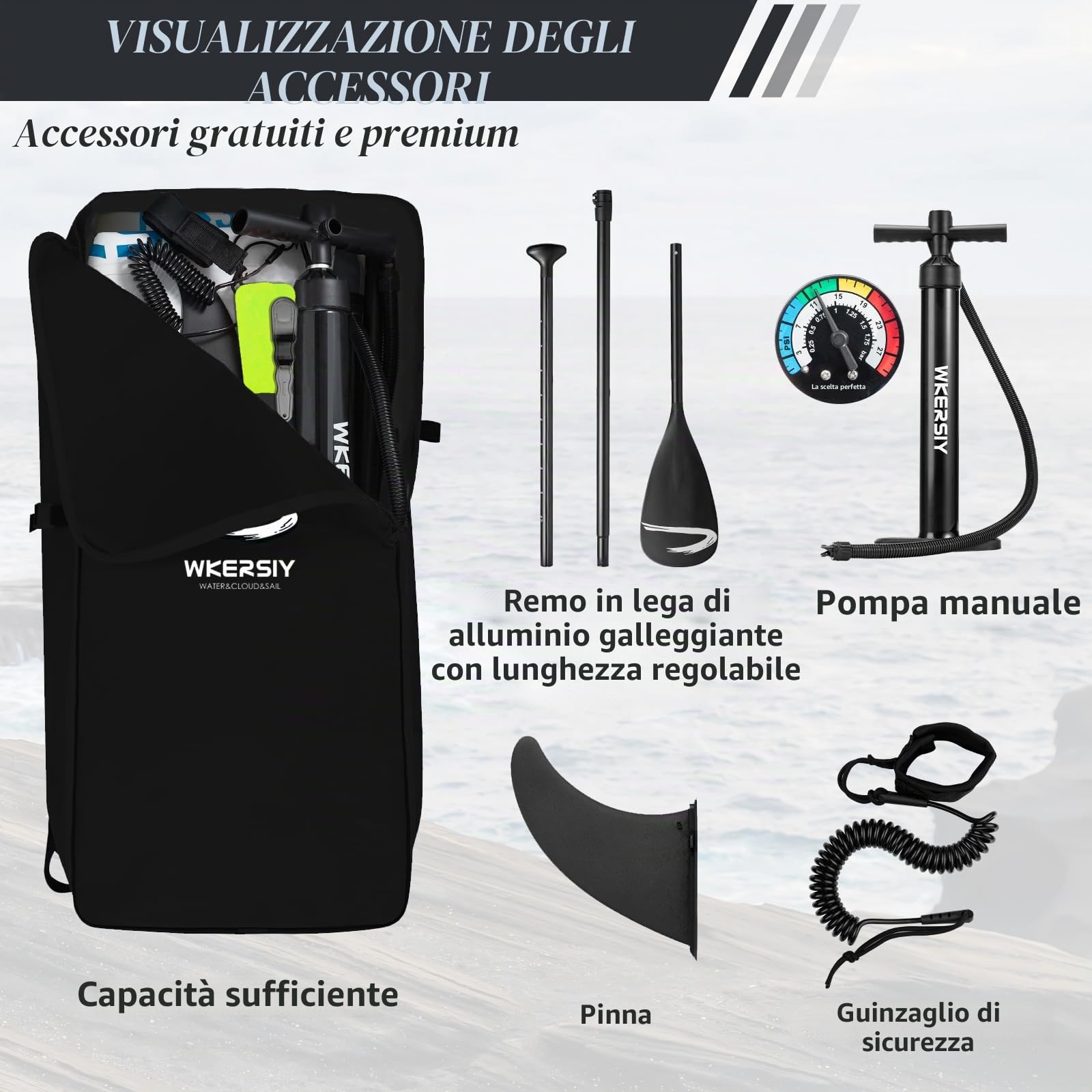Tavola SUP Gonfiabile 335cm Multiuso, Set Completo con Remo Regolabile, Pompa ad Aria, Zaino e Accessori, Stabile Antiscivolo per Sport Acquatici Adatta a Principianti ed Esperti