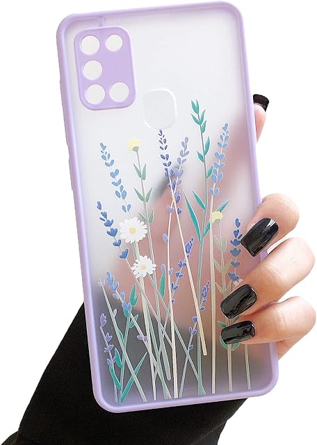 ZTOFERA TPU Back Case for Samsung Galaxy A21S, Simple Translucent Design Liquid Silicone Case with Flower Pattern, Anti-scratch Shockproof Flexible Bumper Cover for Samsung A21S - Light Purple Flower