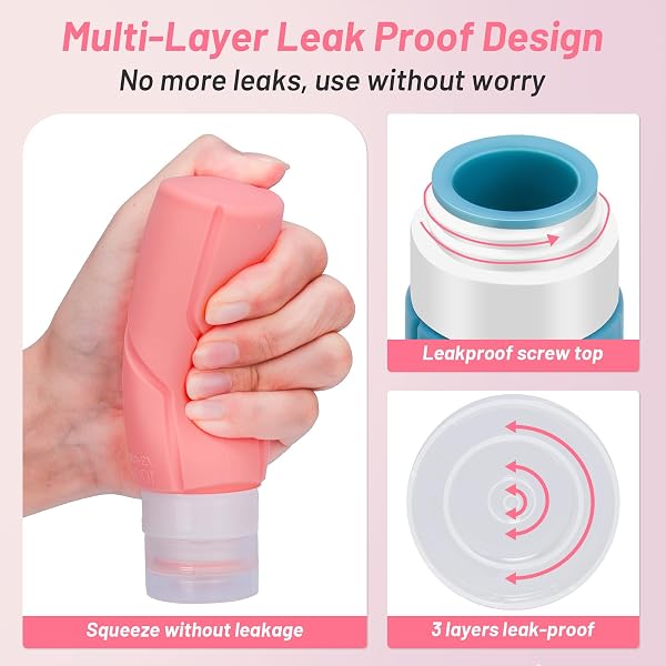 Alyvisun 4 Pezzi Flaconi da Viaggio in Silicone, [Ricaricabili & Anti-Perdita] Contenitori Viaggio Liquidi, Boccette da Viaggio 100ml per Shampoo, Lozione, Cosmetici - 3