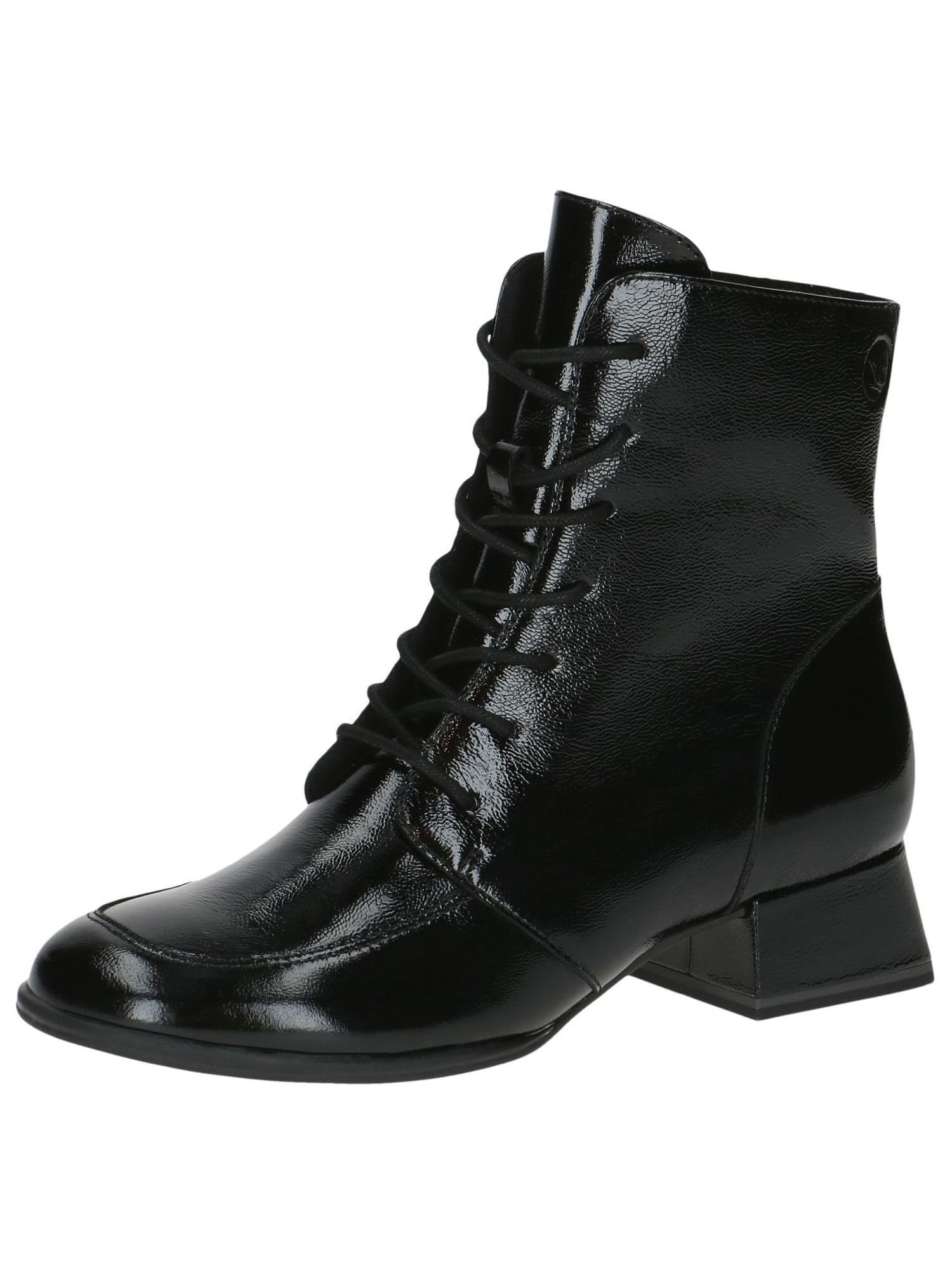 CAPRICE women's lace-up leather ankle boots low heel, Black (Black Naplak), 3.5 UK