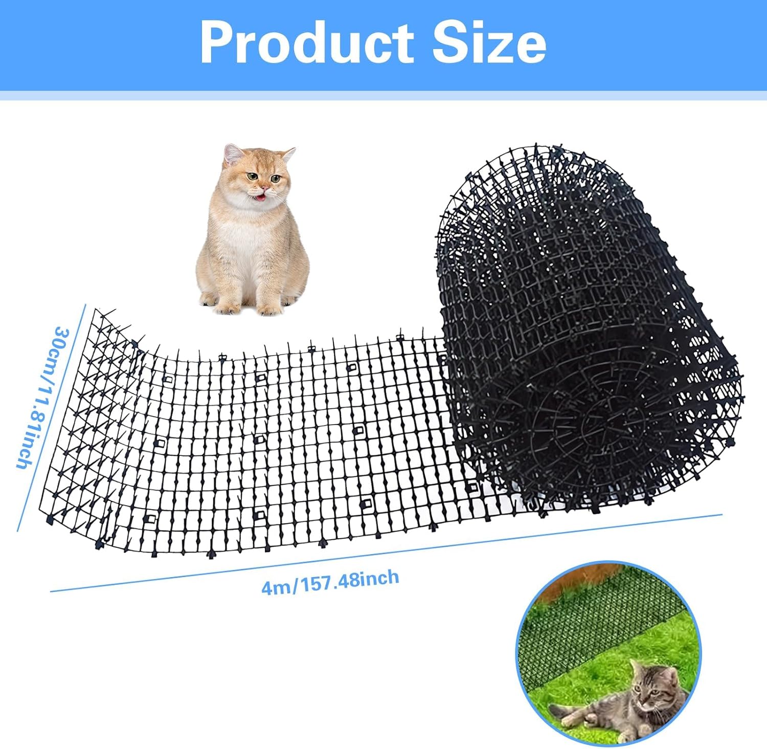 13ft Scat Mat for Cats with Spikes, Prickle Strips Network Digging Stopper Outdoor Spike Deterrent Mat, Pet Deterrent to Keep Cats Away,157 inch x 11 inch