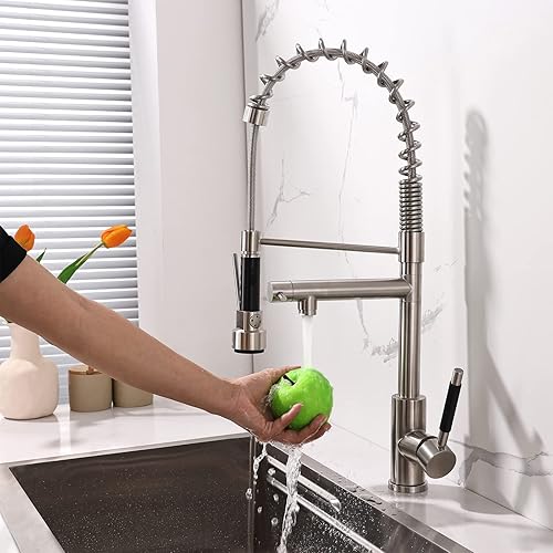 Miniatura 7 de Kit de grifo de cocina, rociador desplegable de 2 funciones de estilo moderno y relleno de ollas, grifos de cocina de un solo mango de arco alto con