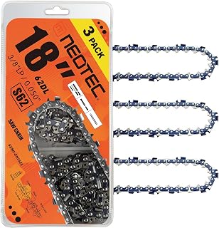 NEO-TEC 18 Inch Chainsaw Chain 3/8" LP Pitch .050" Gauge 62 Drive Links Fits For Poulan, Kobalt, Echo, Ego, Greenworks and More- S62 (3 Chains) - Semi Chisel