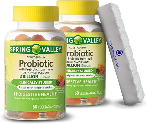Spring Valley - Gomitas probióticas, suplemento de inulina vegetariana, probióticos para mujeres, gomitas de frutas surtidas, 60 unidades +