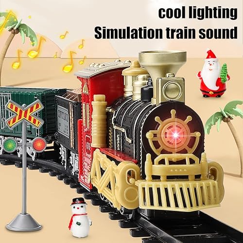 Miniatura 6 de Juegos de tren de Navidad para debajo del árbol, tren de locomotora de vapor eléctrico con luces, música, funciona con pilas, juego para niños y
