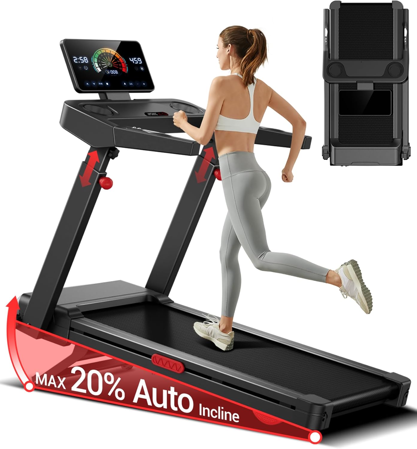 Photo 1 of  UMAY Fitness Treadmill with Incline, Foldable Compact Treadmills for Home with Pulse Sensors, Max 300/400 LBS Capacity, 3.0/3.5HP Quiet Brushless, Max 8.7 MPH 