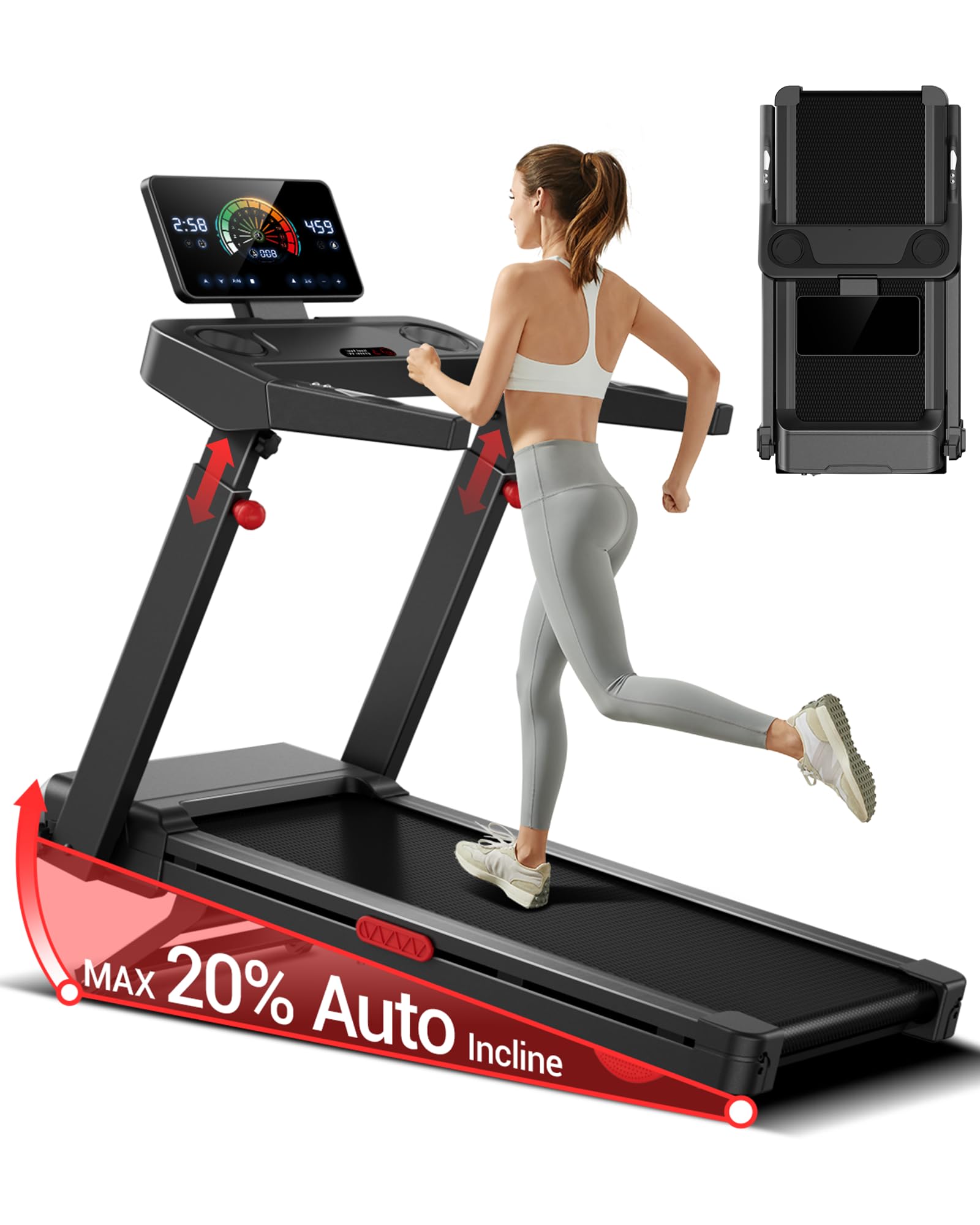 LONTEK Foldable Treadmills for Home with 20% Incline