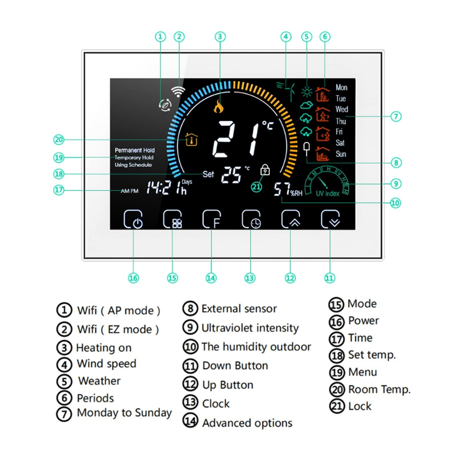 Termómetro interior higrómetro digital Controlador de temperatura del termostato del hogar inteligente WiFi for el soporte de calefacción de agua Google Home Alexa Control de voz Aplicación LCD Termos