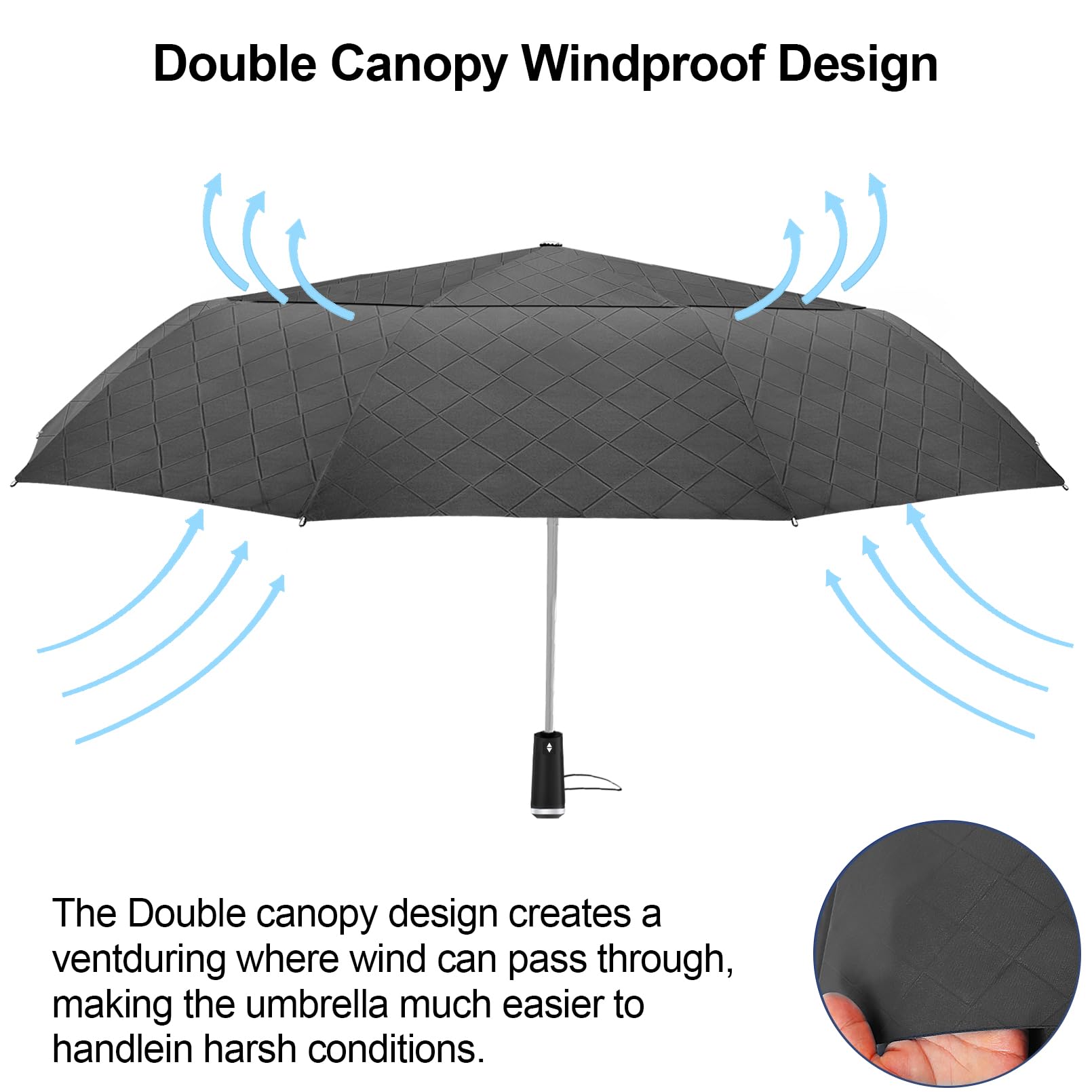 Satol Grand parapluie de golf, coupe-vent, 10 baleines, ouverture/fermeture automatique, parapluie surdimensionné à double auvent ventilé, robuste, portable, pliable pour voyage, UPF 50+, résistant au