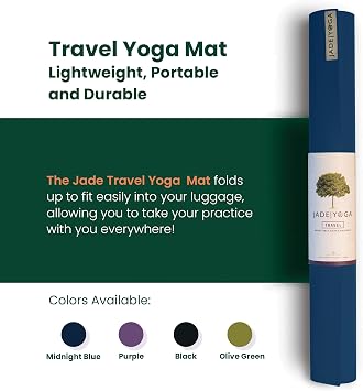 JadeYoga Travel Yoga Mat - Packable, Lightweight, and Portable Yoga Mat - Non-Slip Natural Rubber Mat for Women & Men - Great for Yoga, Home, Gym, Pilates, Fitness, and Stretching