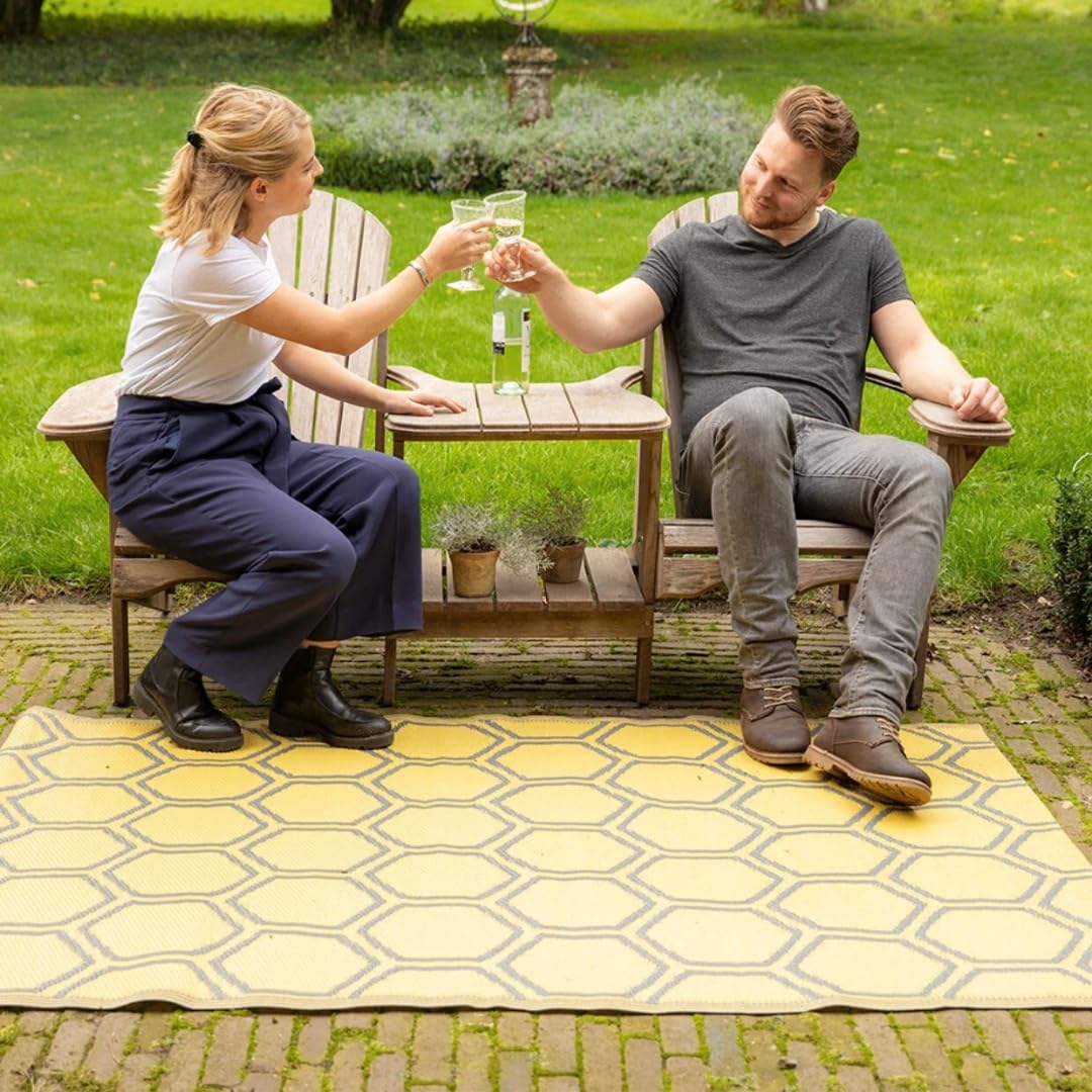 Marco Paul Large Alfresco Indoor Outdoor Rug 150 x 210cm – Geometric Waterproof Polypropylene Hand-Tufted Garden Carpet, Modern Pattern Patio Mat for Home, Balcony, Kitchen, Hall & Beach Use