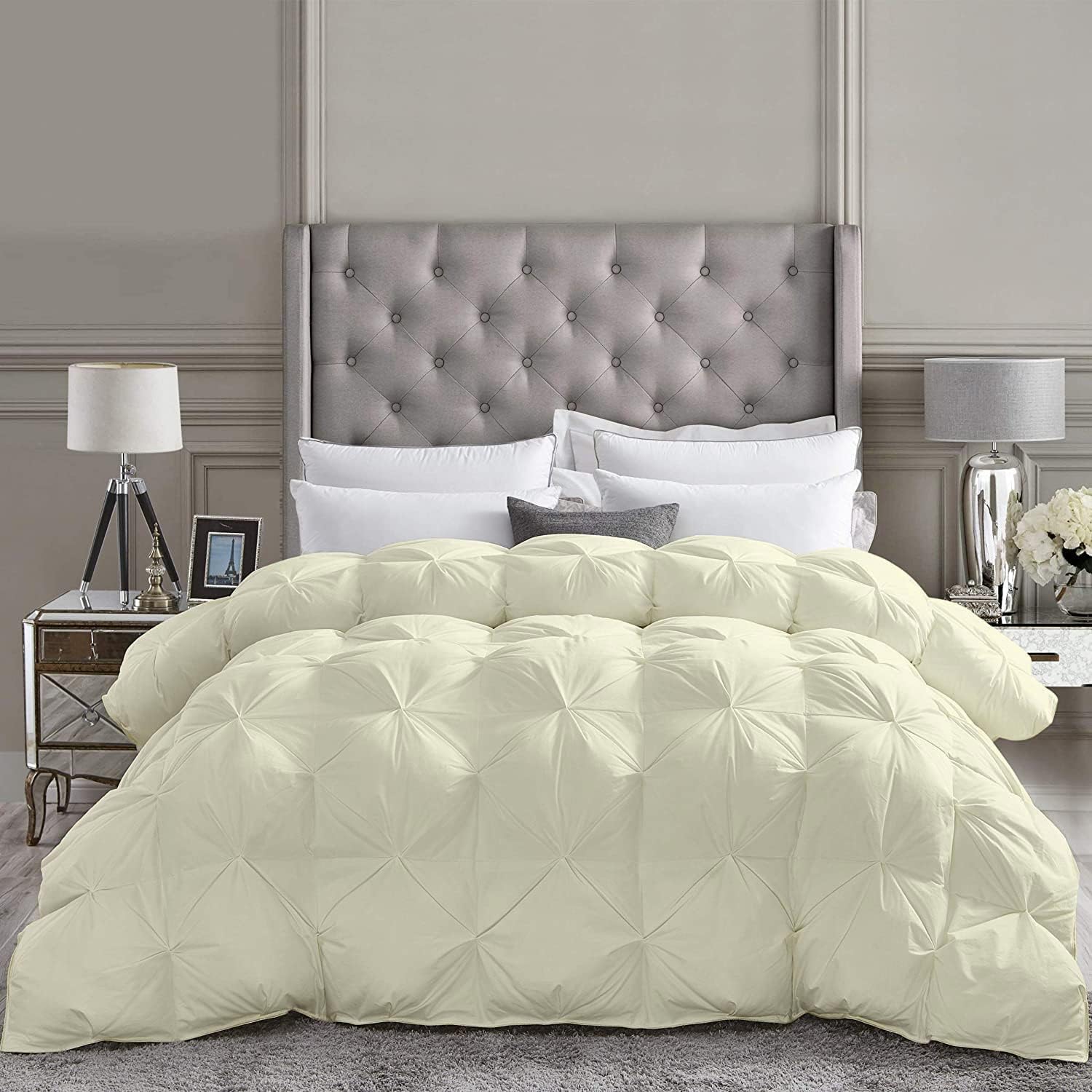 Luxury All-Season 1-Piece Pinch Pleat Bedding Ash Gray King Comforter Set – 100% Egyptian Cotton – 500 GSM Soft, Breathable, Hotel-Quality, Machine Washable Comforter