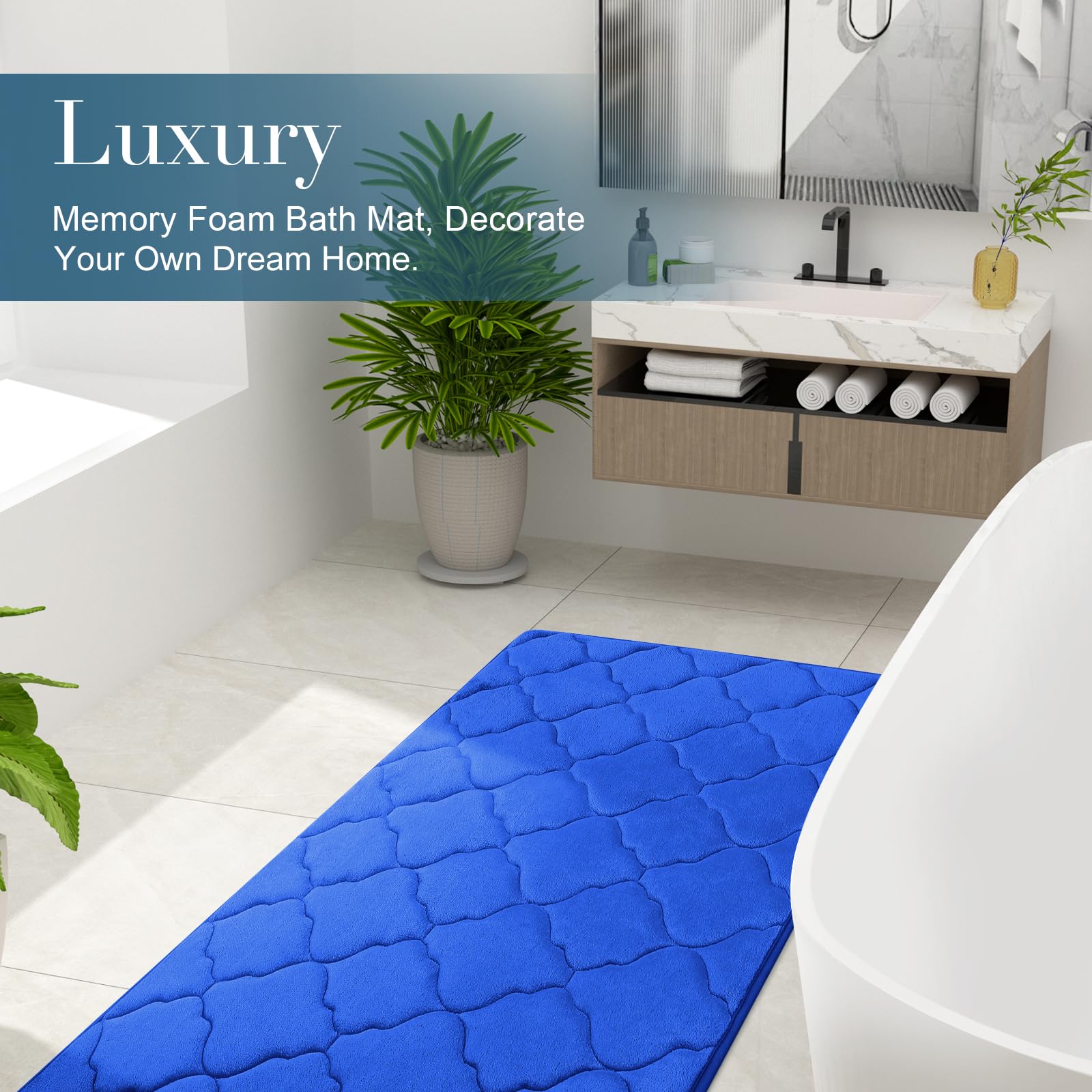 OLANLY Alfombra de baño de espuma viscoelástica de 47 x 20 pulgadas, suave y absorbente, antideslizante, cómoda, lavable a máquina, para suelo de baño, bañera, ducha y accesorios de decoración del