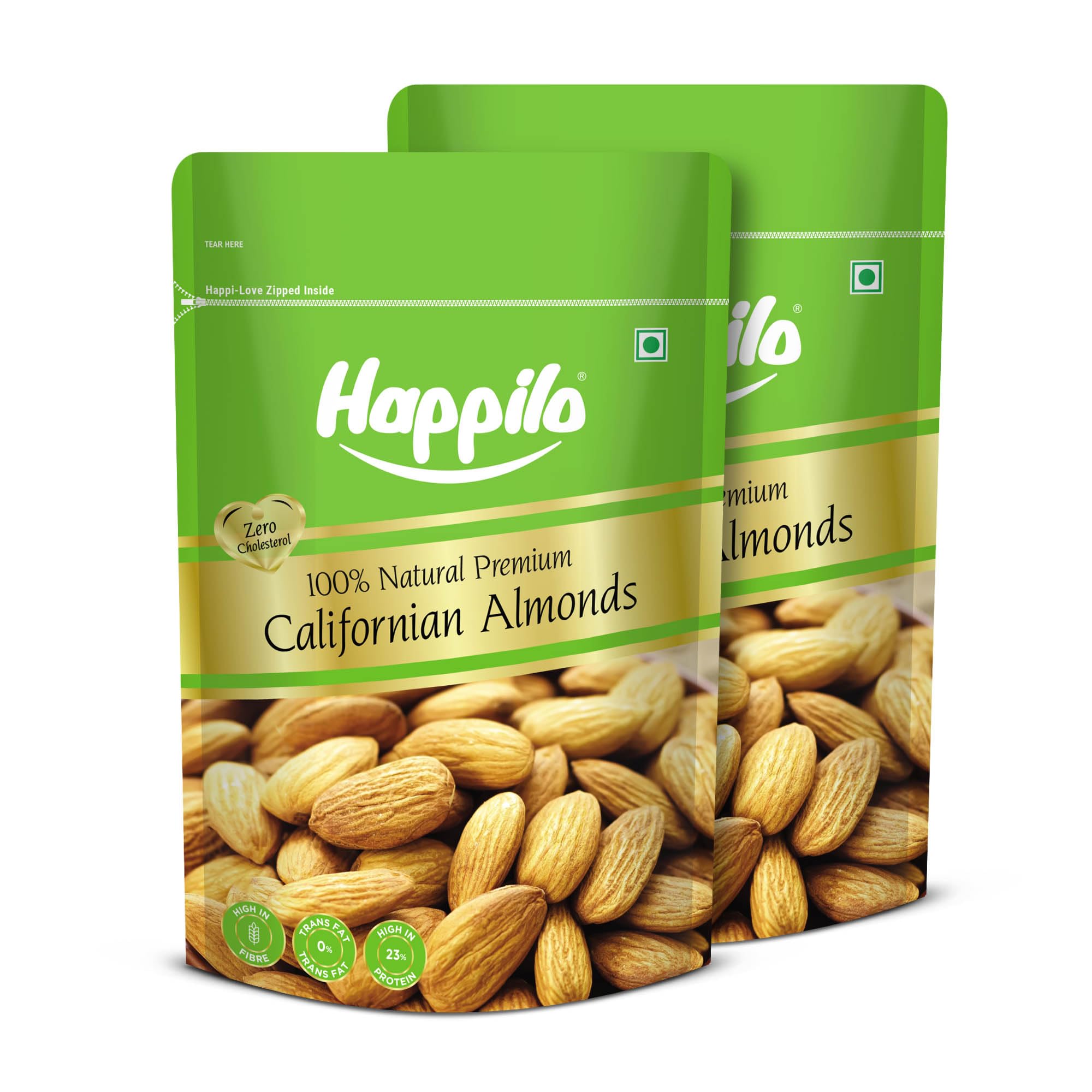 Happilo Premium Natural Californian Almonds 200g (Pack of 2) | Badam Giri, Healthy Snacks, Dry Fruits | Crunchy Nuts | High in Fiber | Rich in Protein | Magnesium | Phosphorus | Zero Cholesterol