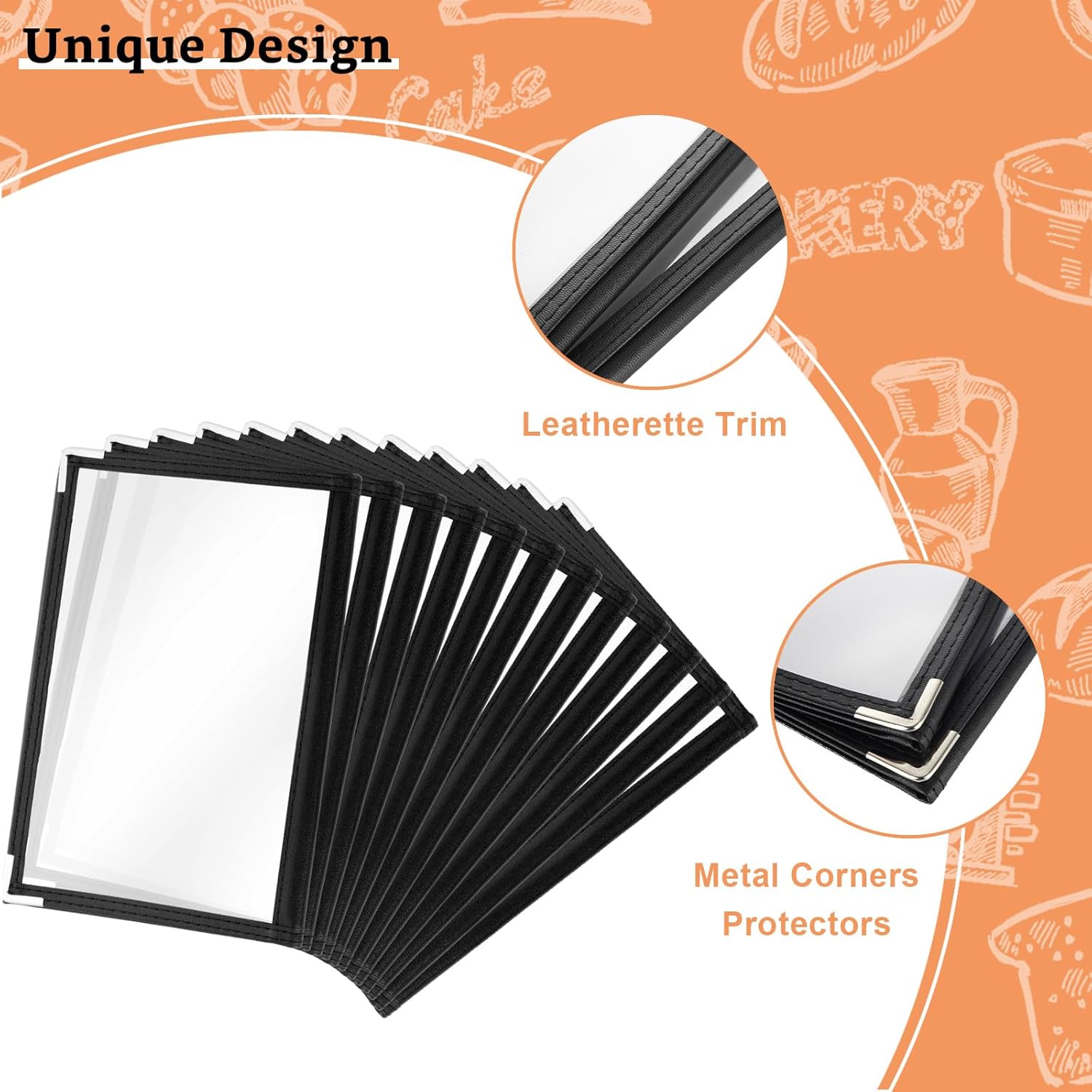 12PCS 5.5 x 8.5 Inch Menu Covers 3 Page 6 View, Transparent Restaurant Menu Holder Menu Sleeves for Restaurant Bar Cafe (Black)