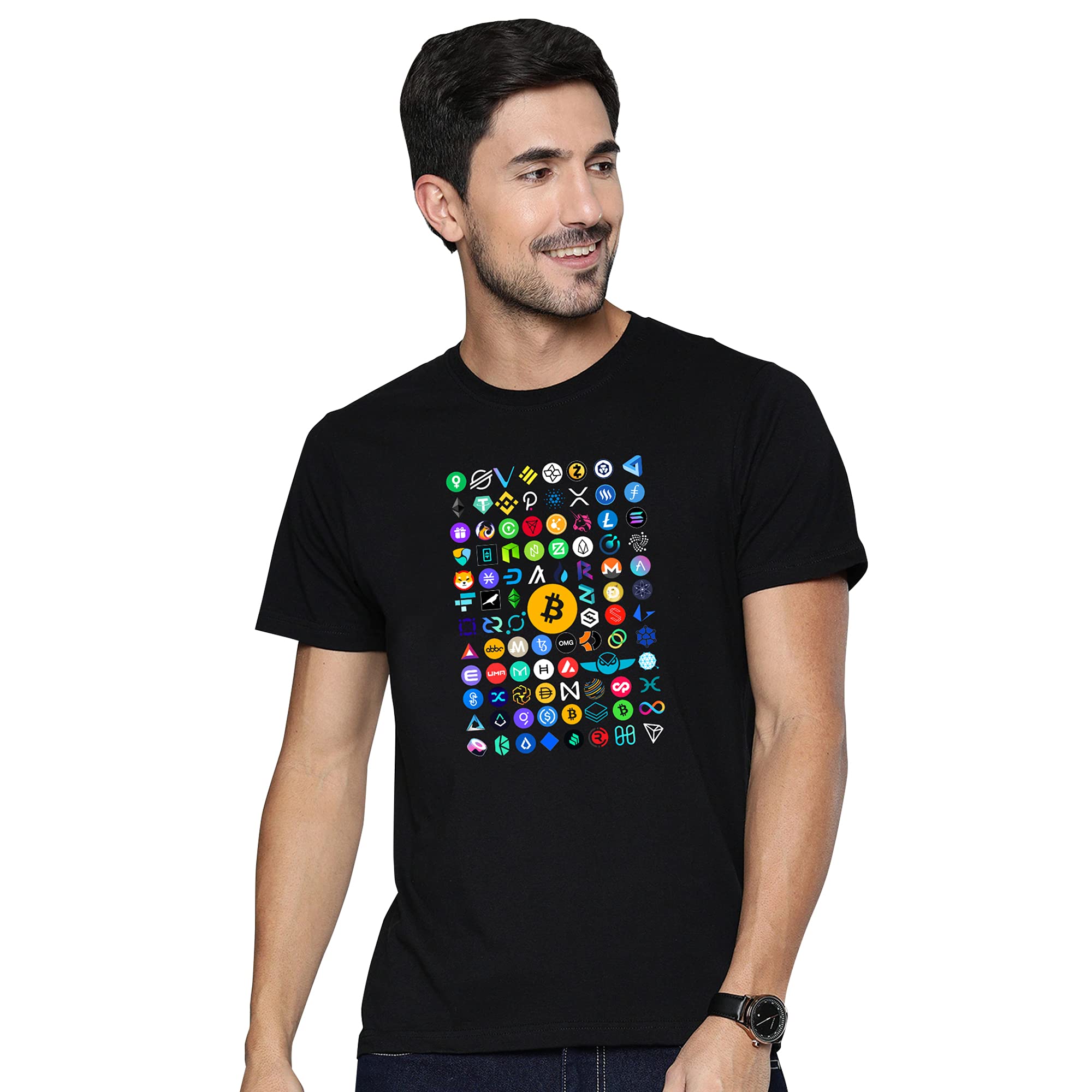 WTFUNKCryptocurrency Logo Doodle T-Shirt | Men's Half Sleeves Black Premium Cotton T-Shirt.