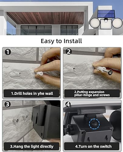 Miniatura 7 de Luces solares de pared para exteriores, 3 cabezales ajustables de 270, iluminación de gran angular de 3000 lúmenes, 204 luces LED de inundación, luz