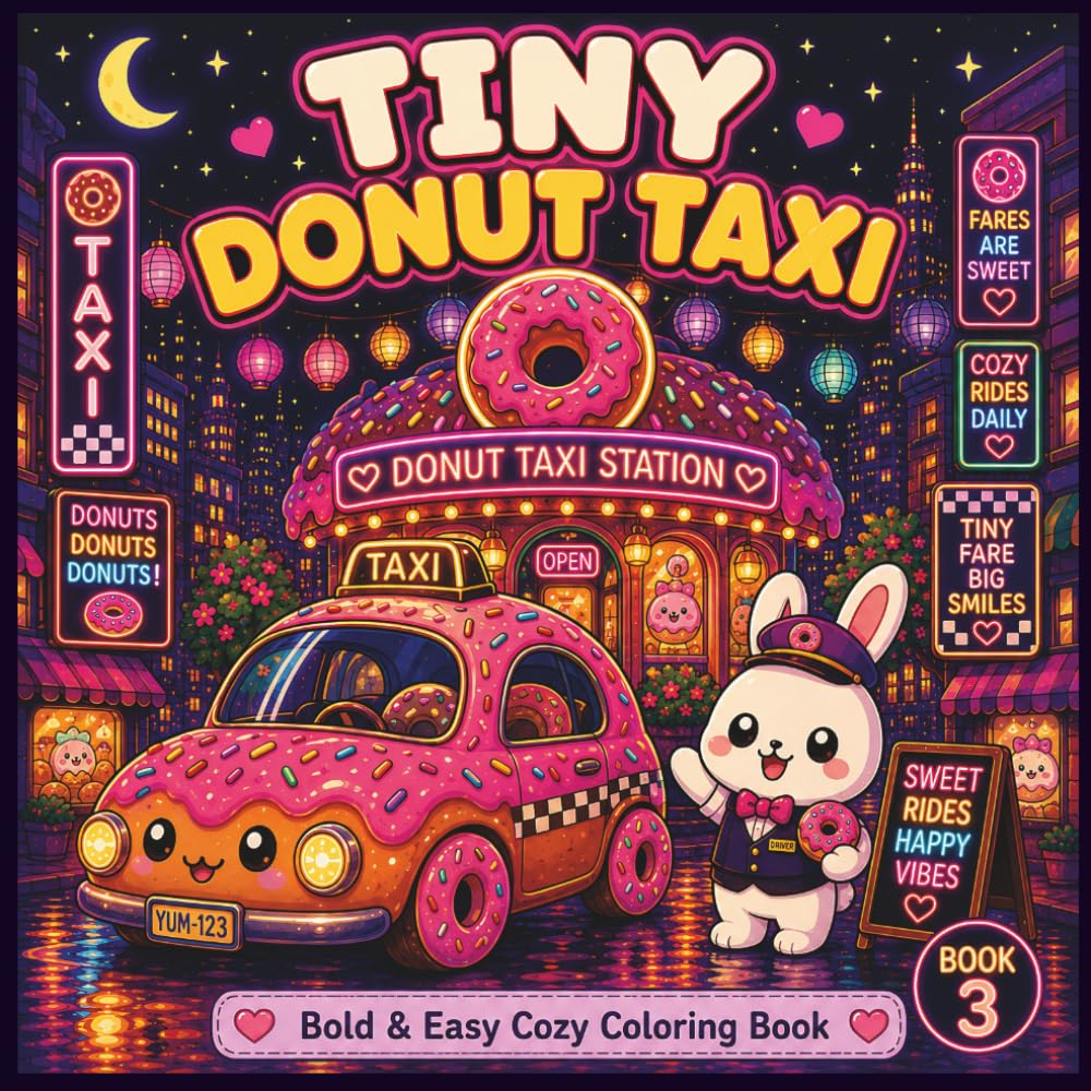 Tiny Donut Taxi: Bold & Easy Cozy Coloring Book (Neon Treats Collection)
