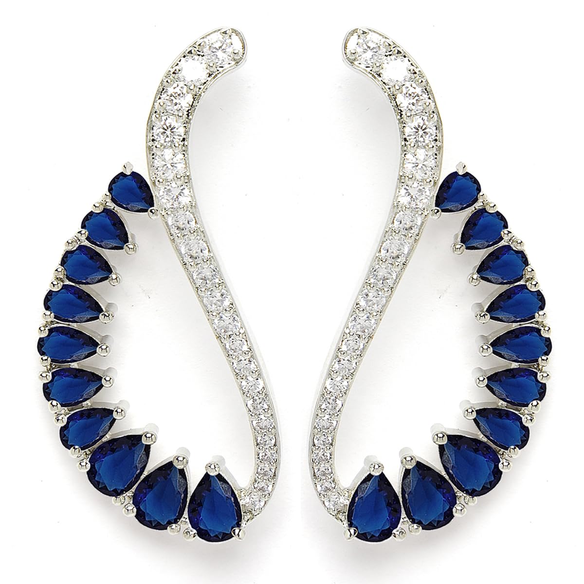 Karatcart Silver Plated Blue American Diamond Studde Drop Earrings for Women
