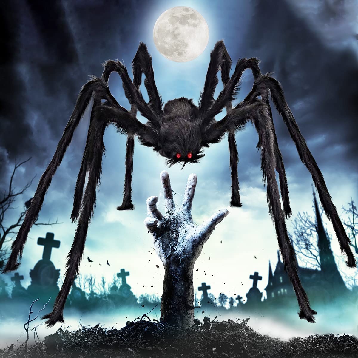 Aitok Halloween Spider 6.5Ft, Outdoor Halloween Decorations Scary Fake Large Spider Furry Spider Props for Outdoor Indoor Yard House Party Supplies Creepy Decor Black
