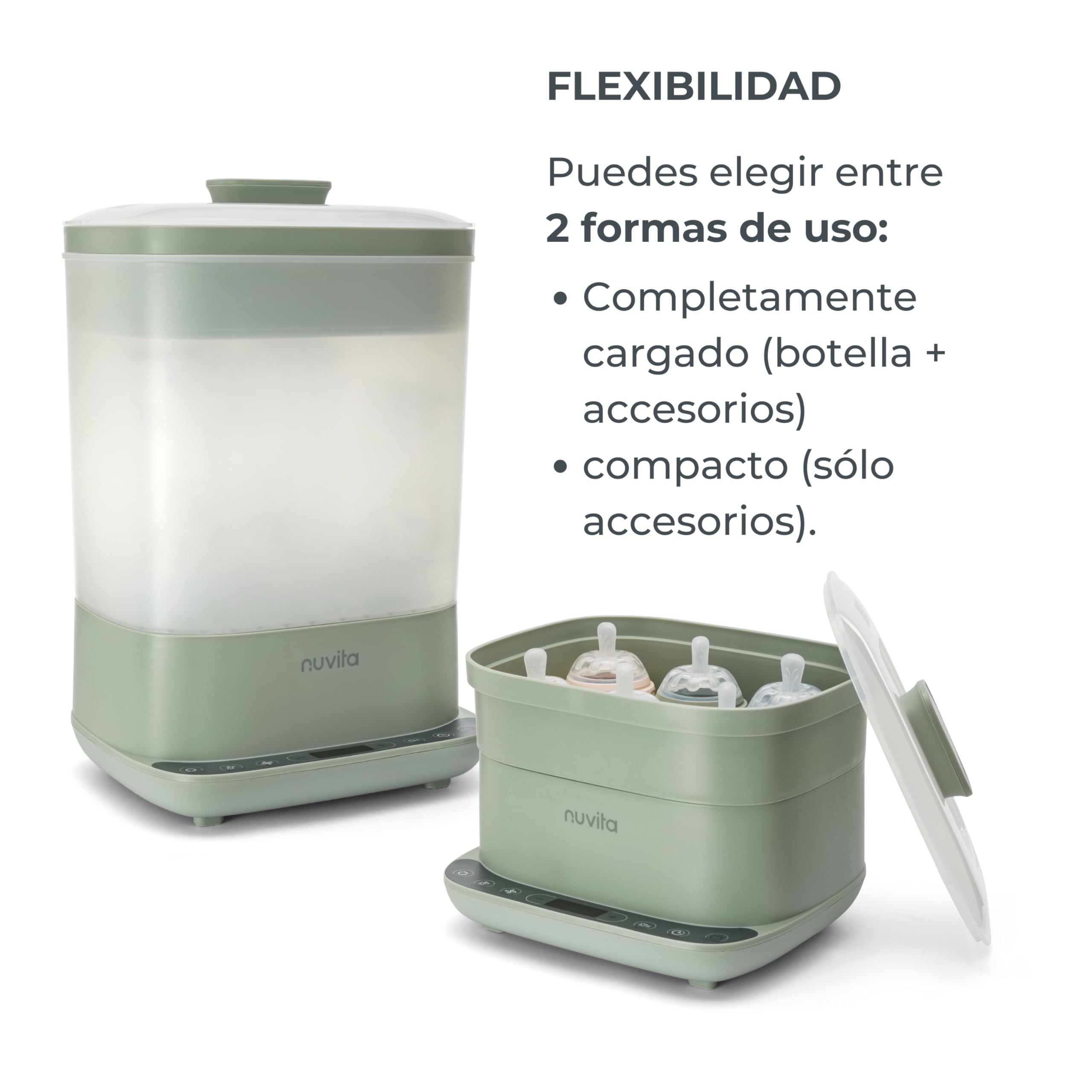 Nuvita 1088 SteriDry Esterilizador y Secador 2 en 1 para Biberones - Esterilización al Vapor 99,99%, Filtro HEPA para Secado Purificado, Conservación Estéril 72H, Gran Capacidad, Temporizador