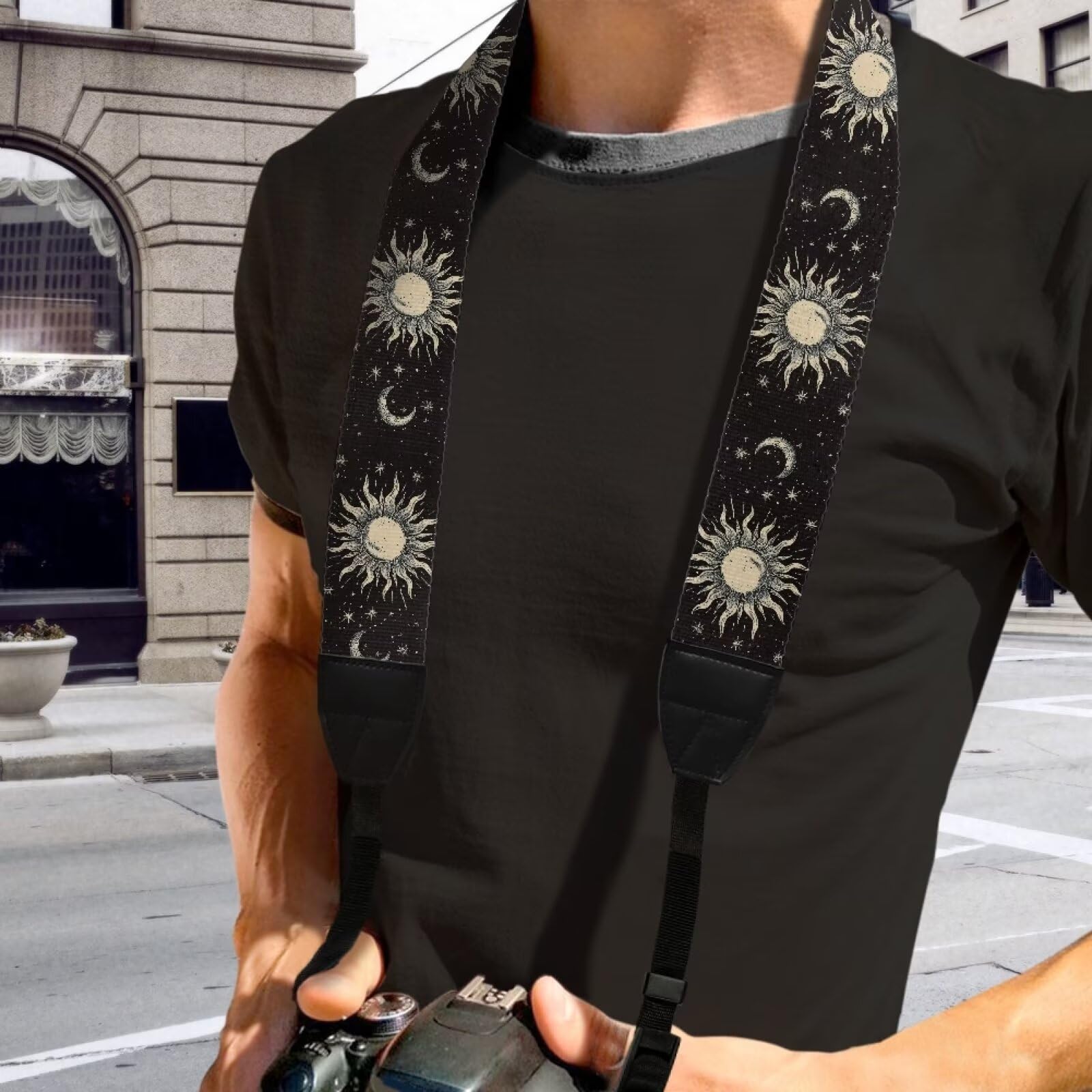 Boatee Sun And Moon Camera Straps for Photographers Galaxy Camera Holder Strap Universe Camera Strap Quick Release Adjustable Camera Strap Crossbody Camera Lanyard Black