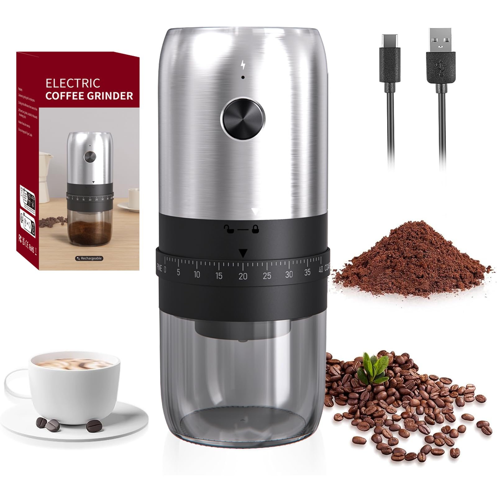 Moulin à café électrique doté de 40 réglages externes pour grains de café