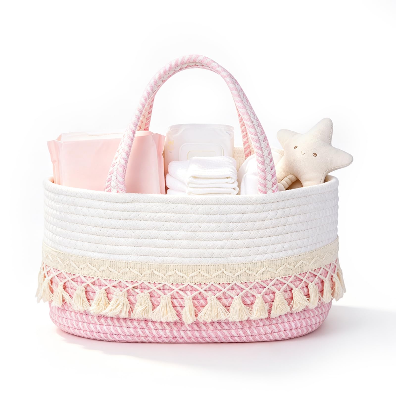Nappy Caddy Organiser, Cotton Rope Baby Diaper Caddy Basket for Baby Shower