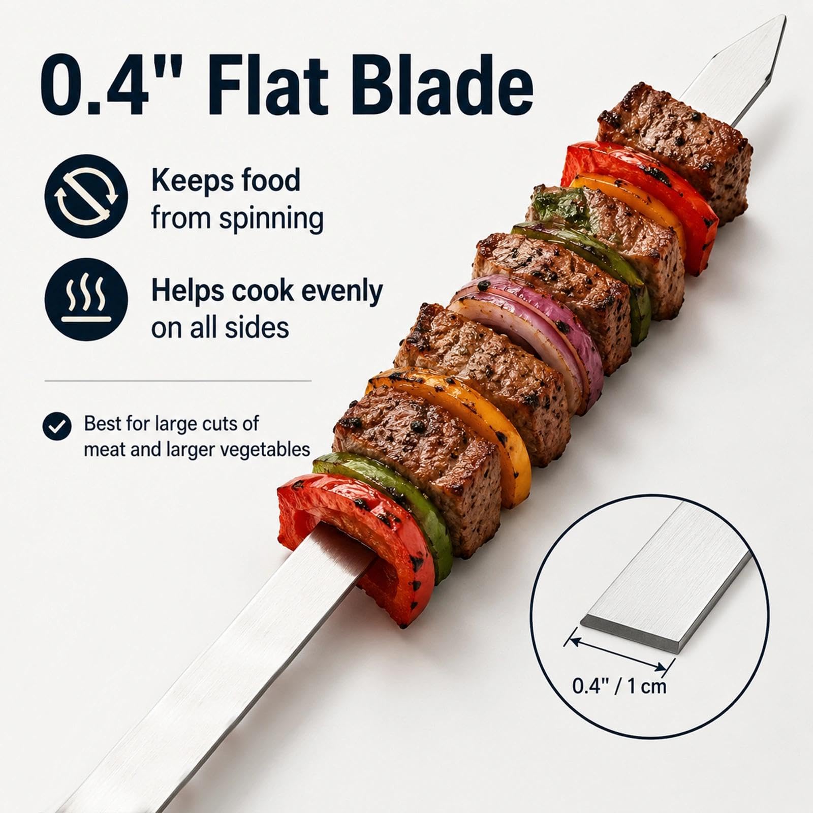 IMEEA Brochetas de acero inoxidable extra largas, 55 cm de ancho, hoja plana, de metal, para barbacoa, barbacoa, brochetas anchas, reutilizables para parrilla, juego de 6