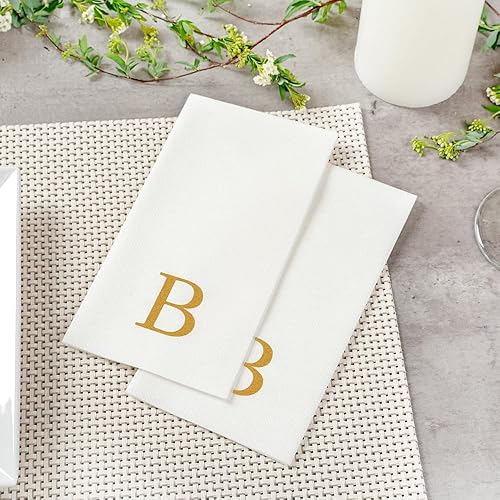 Miniatura 553 de Luxenap - Toallas de invitados de 15.8 x 7.9 pulgadas, 50 toallas de mano con letras plateadas, letra "P", fuente Sans Serif, servilletas de papel