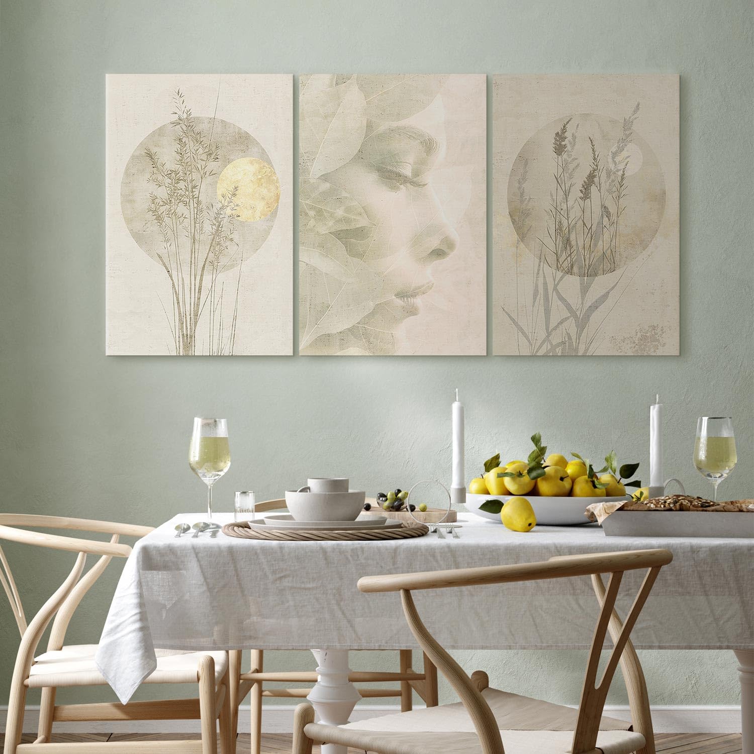murando - Set De 3 Cuadros Fonoabsorbentes Rostro de mujer 120x60 cm | flores 3 Pieza 40x60 cm Cada - Conjunto De 3 - Cuadro Acústica Absorbe el Sonido Decoración Salón Moderno