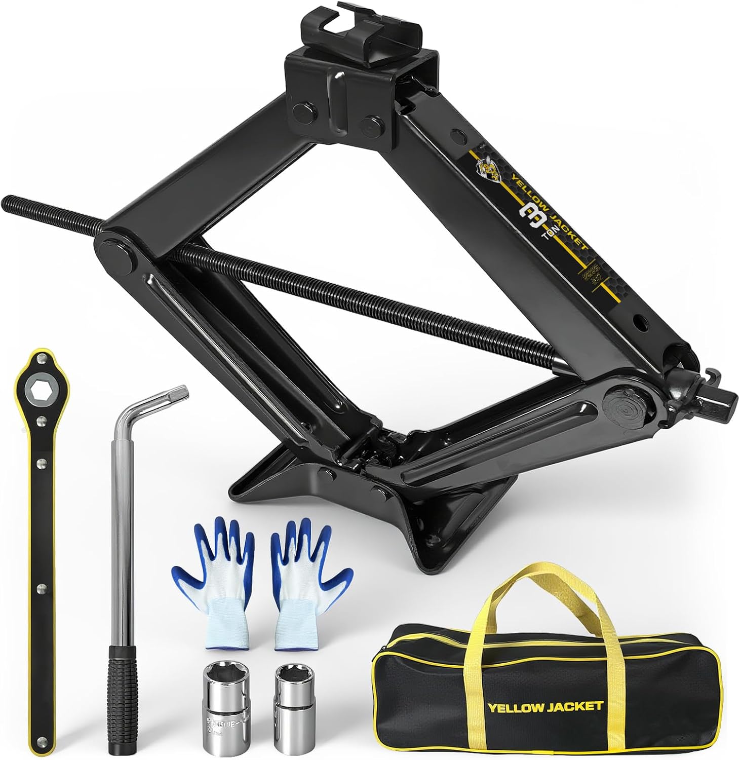 YELLOW JACKET Scissor Car Jack 3 Ton Tire Changing Kit with Lug Wrench, Emergency Kit Scissor Jack for Car