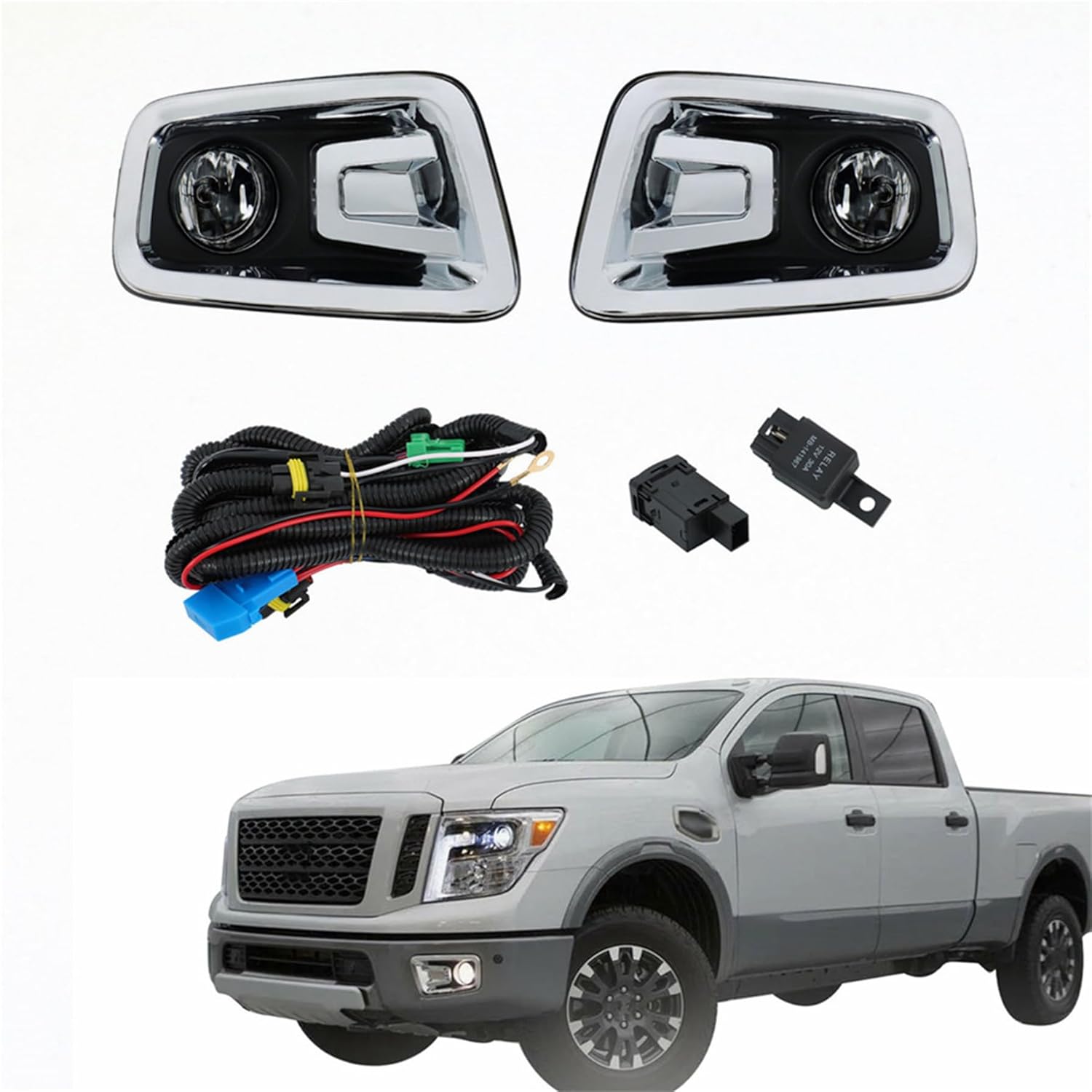 GXYWADY Pair of Front Fog Light Replacement for Titan 2016 2017 2018 2019 Driving Light Lamps Replacement for 62257EZ02B 62256EZ02B 62257EZ02A 62256EZ02A