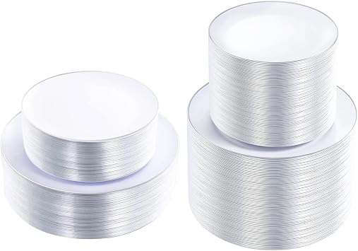 KIRE 100PCS Silver Plastic Plates 200PCS Silver Plastic Plates